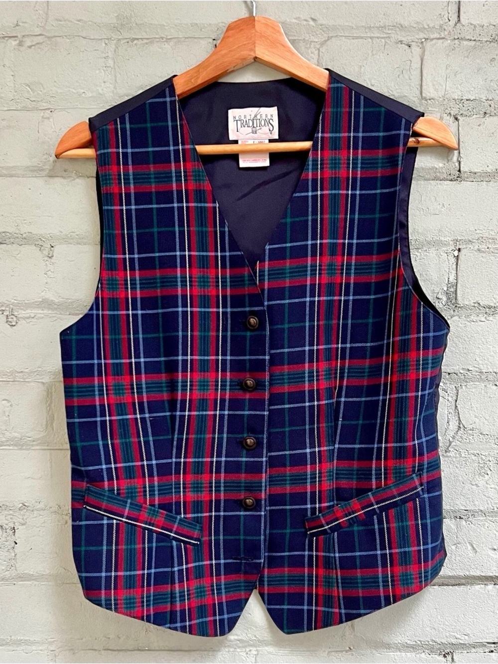 Traditions Plaid V-Neck Women's Vest in Navy & Red